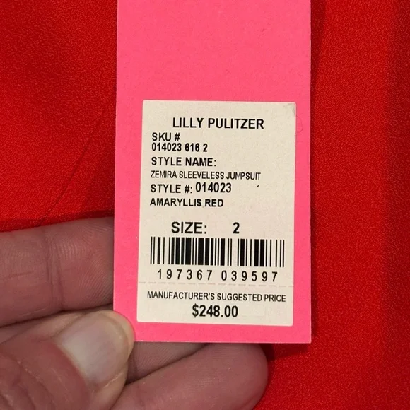 Sale! NWT Lilly Pulitzer Zemira Red Jumpsuit with Wide-Leg Silhouette
